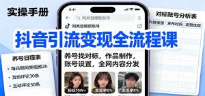 抖音引流变现全流程课:养号找对标,作品制作,账号设置,全网内容分发-宝藏屋创业网