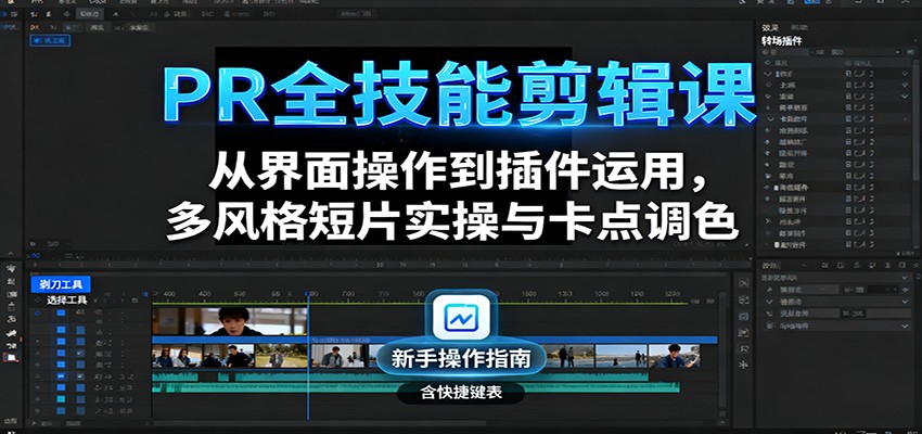 https://wc.yk520.top/wp-content/uploads/2025/10/20251021121028-68f778340c5e9.jpeg PR全技能剪辑课:从界面操作到插件运用,多风格短片实操与卡点调色