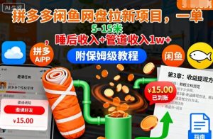 拼多多闲鱼网盘拉新项目,一单5-15米,睡后收入+管道收入1w+(附保姆级教程)-宝藏屋创业网