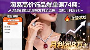 淘系高价饰品爆单课74期:从选品策略到流量爆发的全流程,单店月利润8万+-宝藏屋创业网