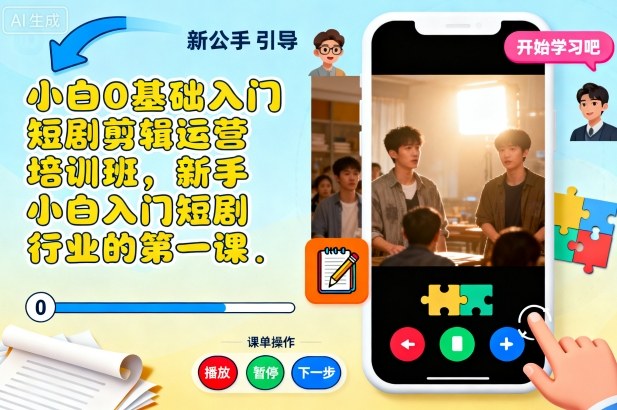 小白0基础入门短剧剪辑运营培训班，新手小白入门短剧行业的第一课-宝藏屋创业网