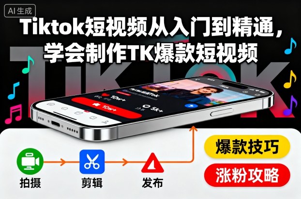 Tiktok短视频从入门到精通，学会制作TK爆款短视频-宝藏屋创业网