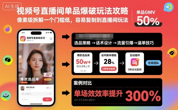 视频号直播间单品爆破玩法攻略,像素级拆解一个门槛低,容易复制到直播间玩法网赚项目-副业赚钱-互联网创业-资源整合御文网赚-宝藏屋创业网