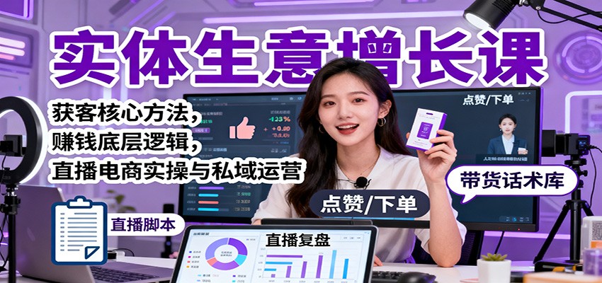 https://wc.yk520.top/wp-content/uploads/2025/10/20251028092512-69008bf8a9c21.jpeg 实体生意增长课:获客核心方法,赚钱底层逻辑,直播电商实操与私域运营