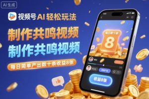 视频号AI轻松玩法，制作共鸣视频，每日简单产出数十条收益8张-宝藏屋创业网