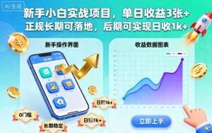 新手小白实战项目,单日收益3张+,正规长期可落地,后期可实现日收1k+【揭秘】-宝藏屋创业网