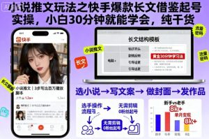 小说推文玩法之快手爆款长文借鉴起号实操,小白30分钟就能学会,纯干货-宝藏屋创业网