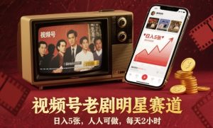 视频号老剧明星赛道，日入5张，人人可做，每天2小时-宝藏屋创业网