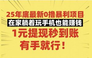 25年底最新0撸暴利项目,在家躺着玩手机也能赚钱,1元提现秒到账,有手就行!-宝藏屋创业网