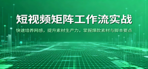 短视频矩阵工作流实战:快速培养网感,提升素材生产力,掌握爆款素材与脚本要点-宝藏屋创业网