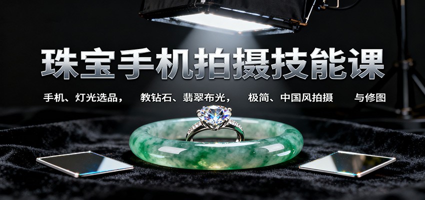 珠宝手机拍摄技能课:手机、 灯光选品，教钻石、翡翠布光，极简、中国风拍摄与修图-宝藏屋创业网