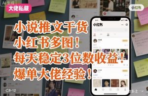 小说推文干货之小红书多图每天稳定3位数收益爆单大佬经验分享-宝藏屋创业网