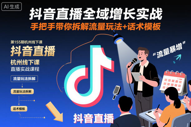 抖音直播全域增长实战第155期杭州线下课，手把手带你拆解流量玩法+话术模板-宝藏屋创业网