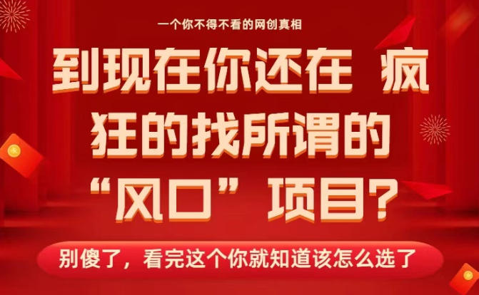 马上26年了，你还在找所谓的风口项目？别傻了，看完这个你全都懂了！【揭秘】-宝藏屋创业网