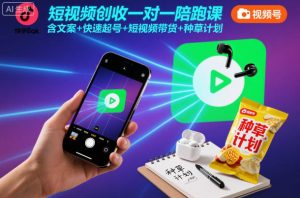 短视频创收一对一陪跑课，含文案+快速起号+短视频带货+种草计划-宝藏屋创业网