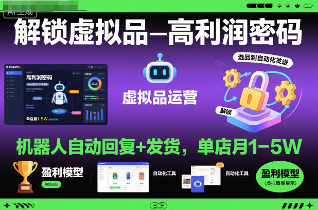 解锁虚拟品高利润密码：机器人自动回复+发货，单店月1-5W【揭秘】-宝藏屋创业网