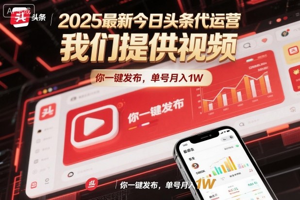 2025最新今日头条代运营，我们提供视频，你一键发布，单号月入1W【揭秘】-宝藏屋创业网