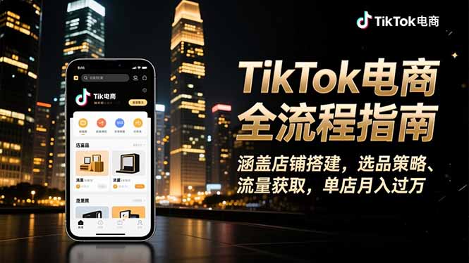 TikTok电商全流程指南，涵盖店铺搭建、选品策略、流量获取，单店月入过万-宝藏屋创业网