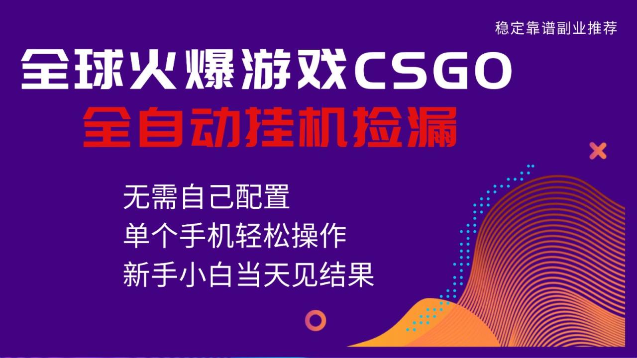 火爆游戏CSGO全自动捡漏，独家最新玩法，单个手机可操作，新手小白日入500+-宝藏屋创业网