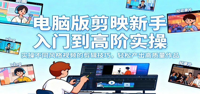 电脑版剪映新手入门到高阶实操，实操不同风格视频的剪辑技巧，轻松产出高质量作品-宝藏屋创业网