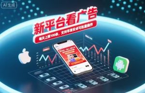 新台看广告,养好机一条5毛到5块,单机日入30到100,支持苹果安卓,可批量操作。-宝藏屋创业网