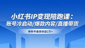 小红书IP变现陪跑课：账号冷启动/爆款内容/直播带货，单账号最高收益2万+-宝藏屋创业网