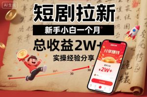 短剧拉新新手小白一个月总收益2W+实操经验分享-宝藏屋创业网