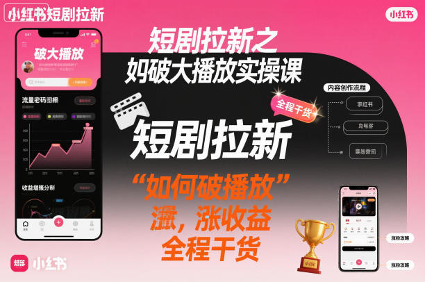 短剧拉新之小红书如何破大播放实操课，如何破播放，涨收益，全程干货-宝藏屋创业网