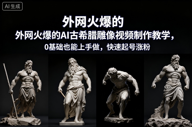 外网火爆的AI古希腊雕像视频制作教学，0基础也能上手做，快速起号涨粉-宝藏屋创业网