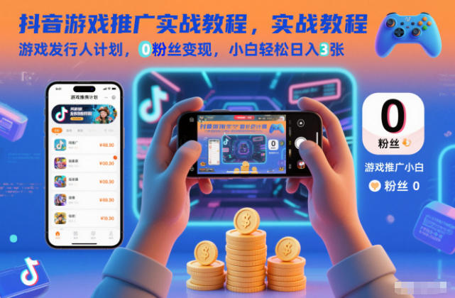 抖音游戏推广实战教程，游戏发行人计划，0粉丝变现，小白轻松日入3张-宝藏屋创业网