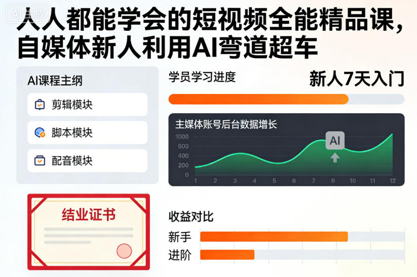 人人都能学会的短视频全能精品课，自媒体新人利用AI弯道超车-宝藏屋创业网
