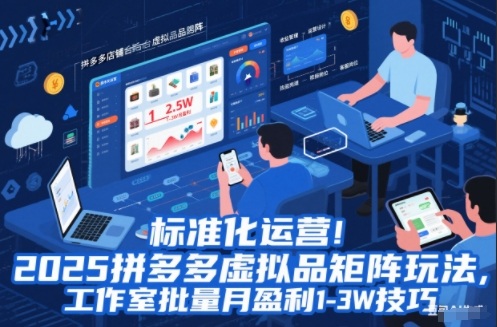 标准化运营！2025拼多多虚拟品矩阵玩法，工作室批量月盈利1-3W技巧【揭秘】-宝藏屋创业网
