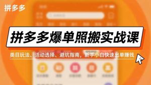 拼多多爆单照搬实战课，类目玩法、活动选择、避坑指南，新手小白快速出单赚钱-宝藏屋创业网