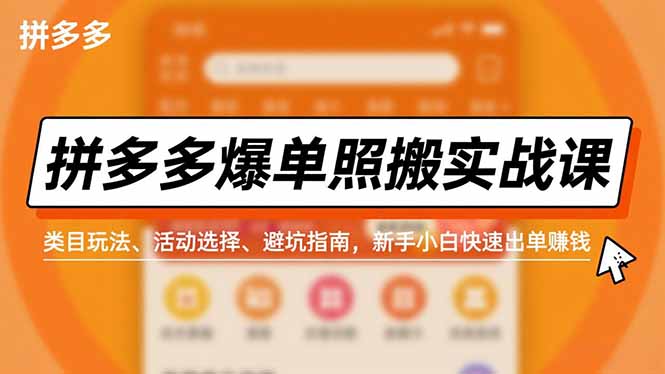 拼多多爆单照搬实战课，类目玩法、活动选择、避坑指南，新手小白快速出单赚钱-宝藏屋创业网