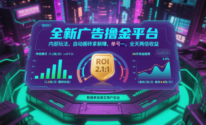 全新广告撸金平台,内部玩法,自动搬砖拿躺賺,单号一天保底2张+,全天两倍收益【揭秘】-宝藏屋创业网