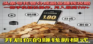 全程托管今日头条,一部手机就可以开干,最高躺赚1W+-宝藏屋创业网