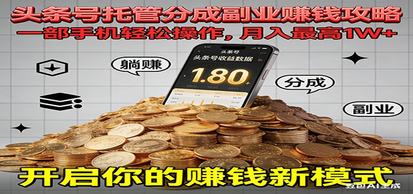 全程托管今日头条，一部手机就可以开干，最高躺赚1W+-宝藏屋创业网