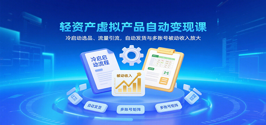 轻资产虚拟产品自动变现课,冷启动选品、流量引流,自动发货与多账号被动收入放大
