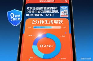 京东短视频带货独家技术，2分钟生成一条优质爆款视频，0粉丝0保证金，日入1k+【揭秘】-宝藏屋创业网
