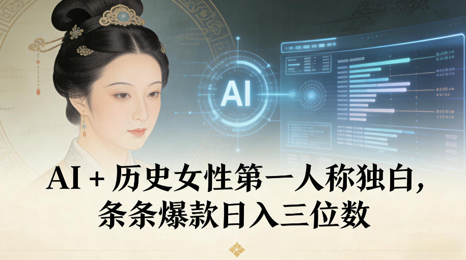 AI+历史女性第一人称独白，条条爆款日入三位数-宝藏屋创业网