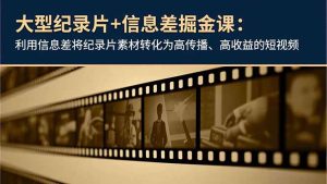 大型纪录片+信息差掘金课:利用信息差将纪录片素材转化为高传播、高收益的短视频-宝藏屋创业网