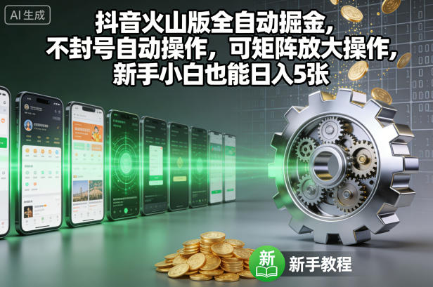 抖音火山版全自动掘金,不封号自动操作,可矩阵放大操作,新手小白也能日入5张【揭秘】-宝藏屋创业网