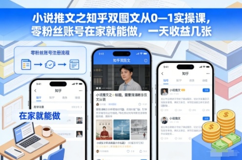 小说推文之知乎双图文从0—1实操课，零粉丝账号在家就能做，一天收益几张-宝藏屋创业网