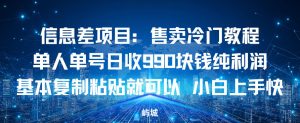 信息差项目:售卖冷门教程,单人单号日收9张纯利润,基本复制粘贴就可以,小白上手快-宝藏屋创业网