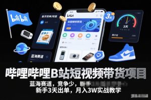 哔哩哔哩B站短视频带货项目,蓝海赛道,竞争少,新手3天出单,月入3W实战教学-宝藏屋创业网