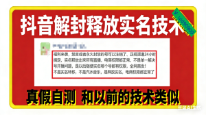 12月抖音解封释放实名技术,真假自测 和以前的技术类似-宝藏屋创业网