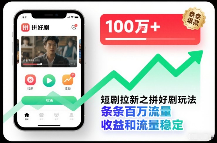 短剧拉新之拼好剧玩法，条条百万流量，收益和流量稳定-宝藏屋创业网