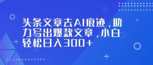 头条文章去AI痕迹，助力写出爆款文章，小白轻松日入300+-宝藏屋创业网