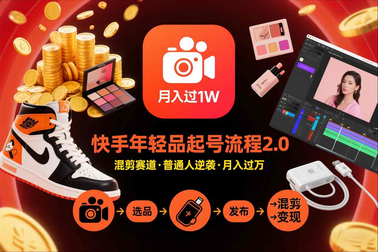 快手短视频带货年轻品起号流程2.0，快手年轻品混剪赛道，普通人也能月入过1W-宝藏屋创业网