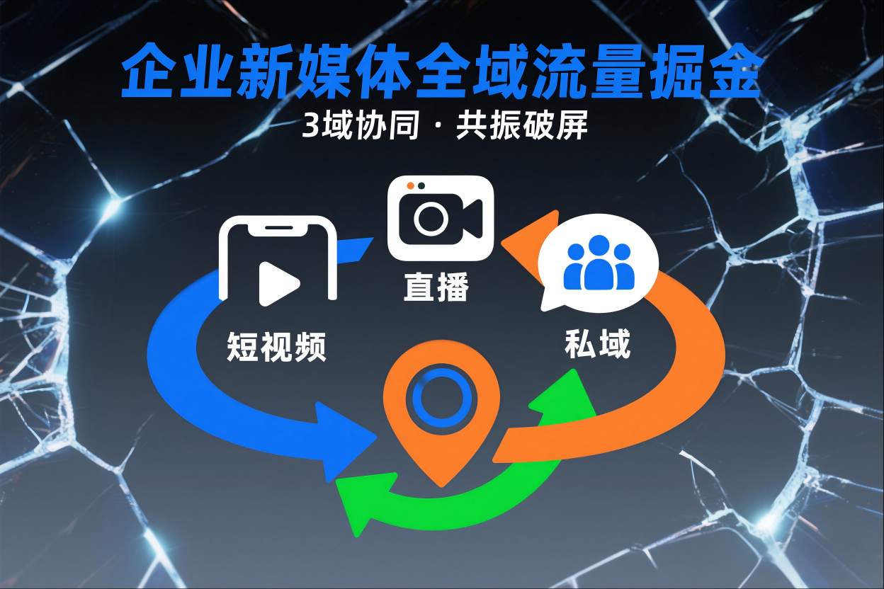 短视频全域商业模式，企业新媒体全域流量掘金，3域协同，共振破屏，短视频-直播-私域-地域-宝藏屋创业网